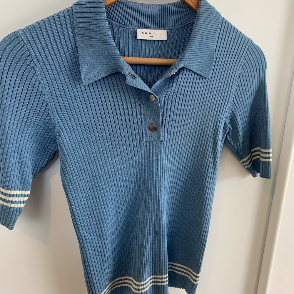 Sandro baby blue collared top XS
